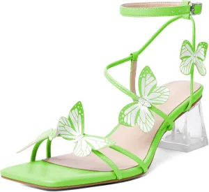 Zamikoo Women's Heeled Sandals Square Open Toe Ankle Strap Block Heels Strappy Clear Heels Chunky Low Heels