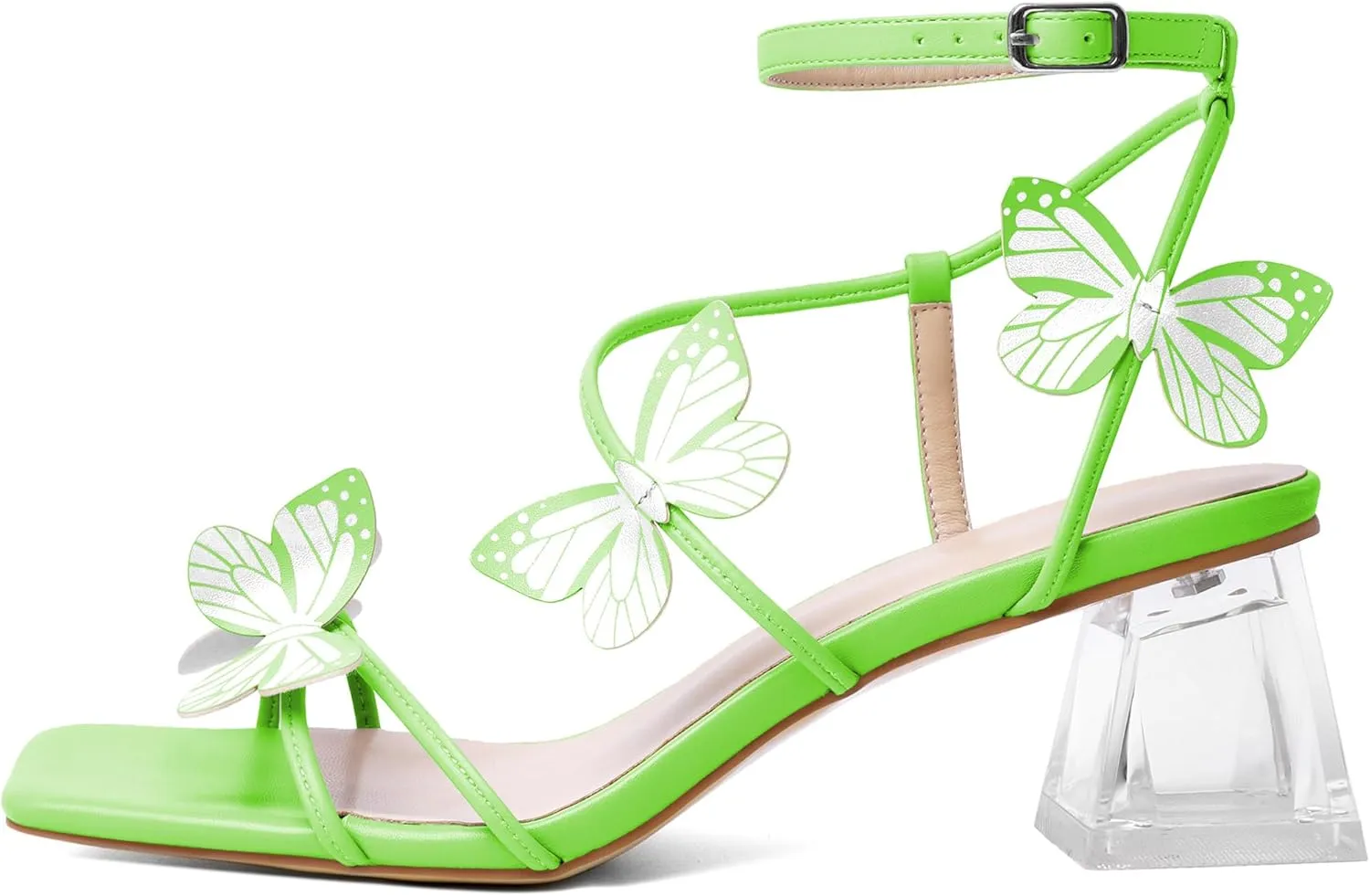 Zamikoo Women's Heeled Sandals Square Open Toe Ankle Strap Block Heels Strappy Clear Heels Chunky Low Heels
