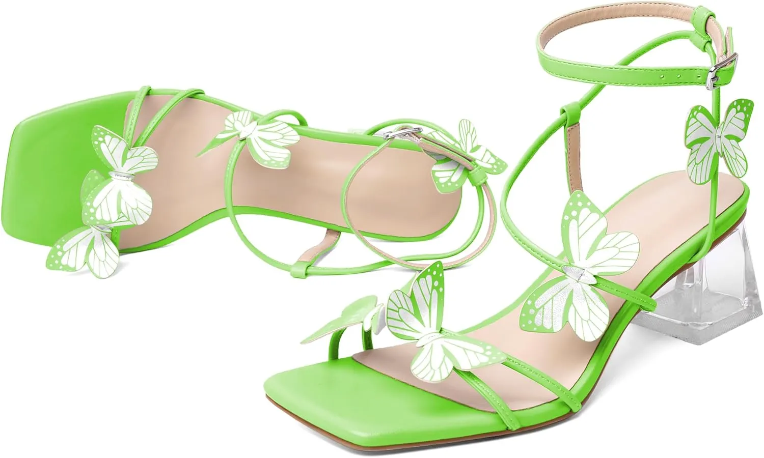 Zamikoo Women's Heeled Sandals Square Open Toe Ankle Strap Block Heels Strappy Clear Heels Chunky Low Heels