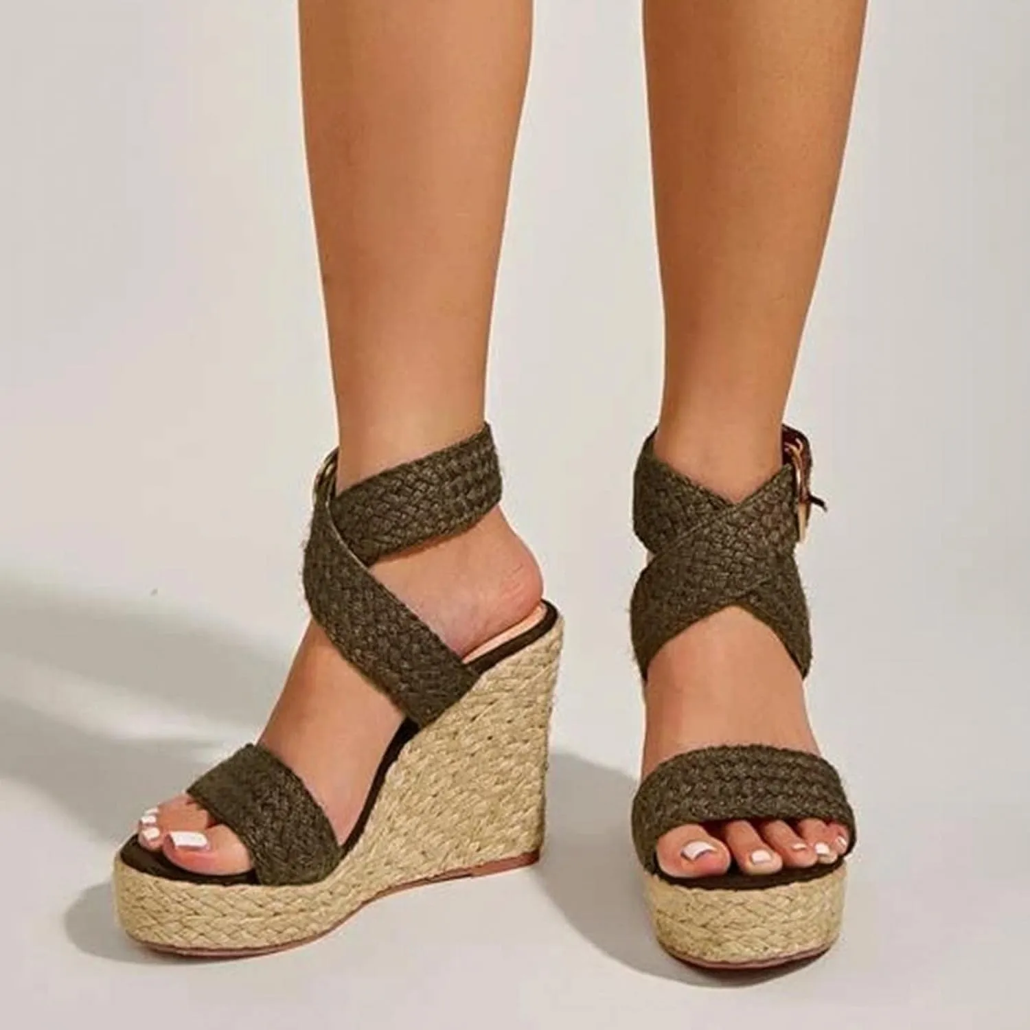 ZBYY Wedge Sandals for Women Wide Width Slingback Platform Open Toes Summer Cross Ankle Strap Espadrille Wedge Sandals