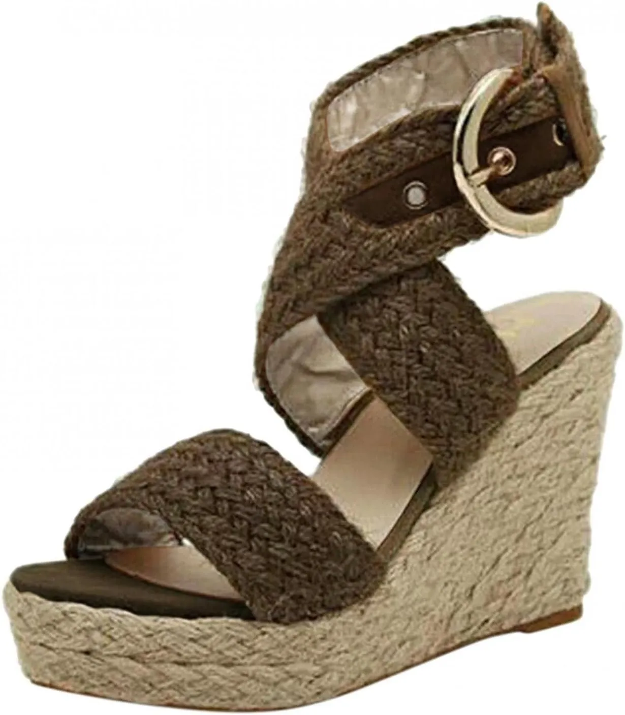 ZBYY Wedge Sandals for Women Wide Width Slingback Platform Open Toes Summer Cross Ankle Strap Espadrille Wedge Sandals