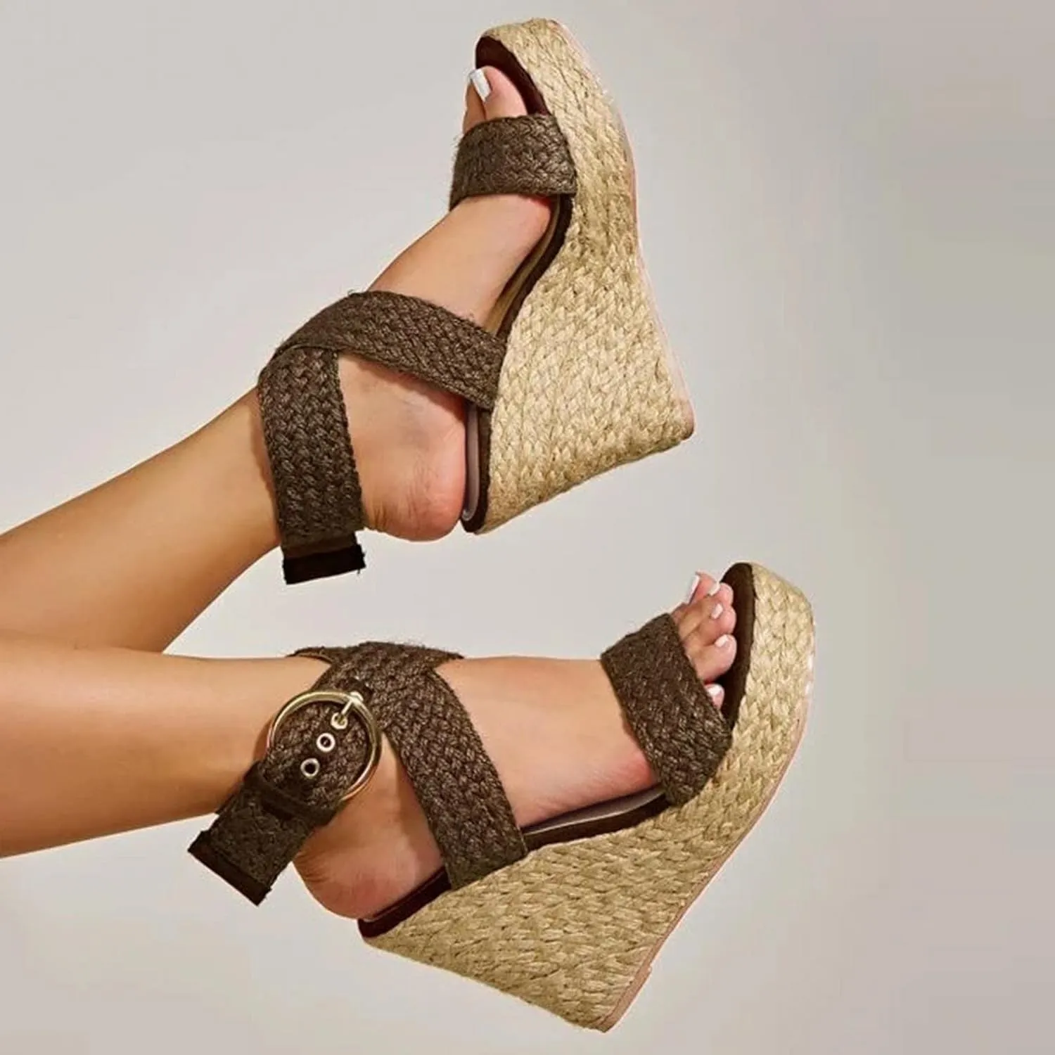 ZBYY Wedge Sandals for Women Wide Width Slingback Platform Open Toes Summer Cross Ankle Strap Espadrille Wedge Sandals