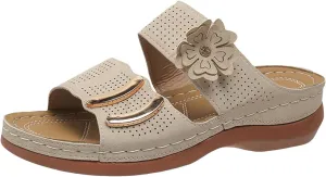ZSpzx Arch Support Wedge Sandals for Women,Orthopedic Peep Toe Two Cutout Flower Strap Recovery Mules Plantar Fasciitis Cushioned Footbed Slides Summer Comfortable Indoor Outdoor Shoes for Daily Wear