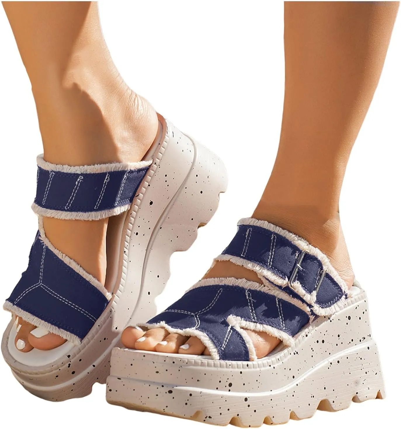 ZSpzx Platform Sandals for Women 2025 Summer Womens Orthopedic Slip On Comfortable Dressy Sandal with Adjustable Strap Arch Support Casual Slippers Low Wedge Shoes Cushioned Footbed Sandalias