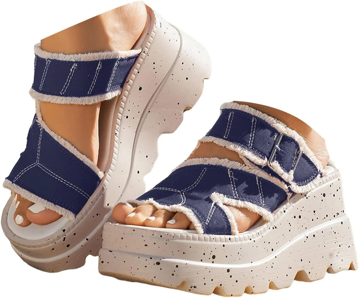ZSpzx Platform Sandals for Women 2025 Summer Womens Orthopedic Slip On Comfortable Dressy Sandal with Adjustable Strap Arch Support Casual Slippers Low Wedge Shoes Cushioned Footbed Sandalias