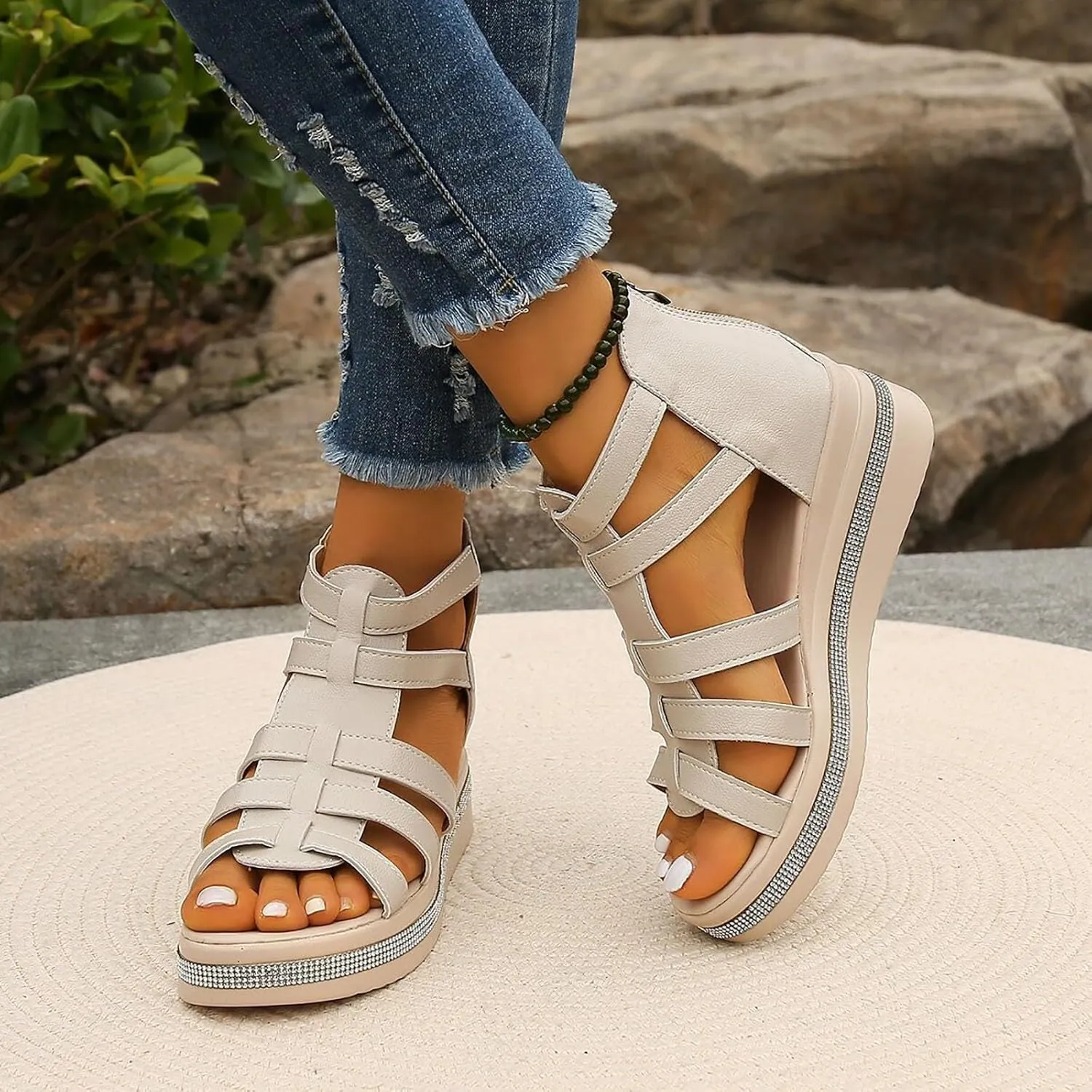 ZSpzx Summer Sandals for Women 2025,Women's Closed Toe Hollow Out Low Top Sandal Arch Support Shoes Comfortable Casual Orthopedic Cushioned Beach Shoe Daily Wear Footwear for Outdoor Indoor