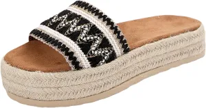 ZSpzx Women's Comfortable Espadrilles Slide Sandals Summer Orthopedic Arch Support Platform Knited Strap Sandal Ladies Low Heel Slip On Cushioned Footbed Shoes for Outdoor Indoor Daily Wear