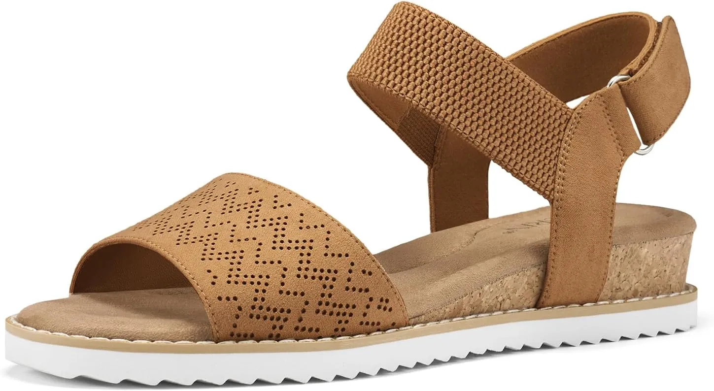 ZURIN Womens Comfortable Walking Sandals Open Toe Elastic Ankle Strap Short Flat Wedge Sandals for Women Dressy Summer